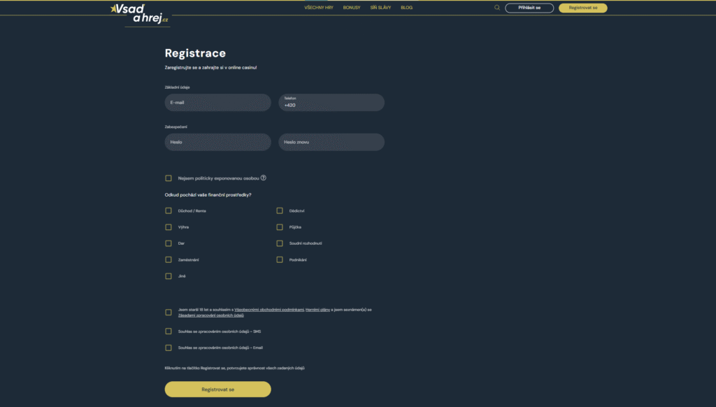 Registrace a přihlášení